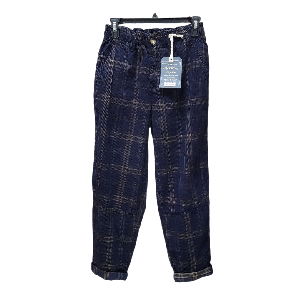 Plaid Corduroy Pants Paperbag Waist Barrel Leg Roll Cuff Skyrise Ab Solution M